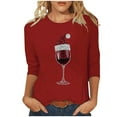 thumbnail image 2 of Cadancy Womens Christmas Shirts Plus Size Winter 3/4 Sleeve Vintage Holiday Blouses Party Xmas Wine Glass Funny Tshirts Crewneck Sequin Dressy Casual Tops, 2 of 5