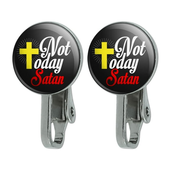 Not Today Satan Cross Christian Religious Novelty Clip-On Stud Earrings