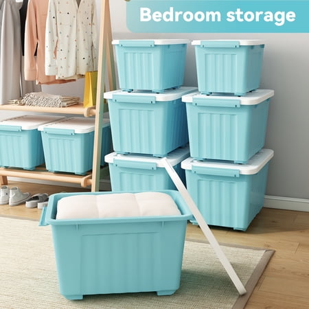 Stackable Storage Containers with Lids & Wheels, 4/6 Packs, 72/97 Quarts, Durable Large-Capacity Bins for Home Organization