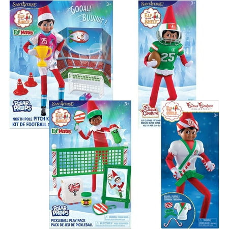 The Elf on The Shelf Sporting Set: Polar Props™ North Pole Pitch Kit, Pickleball Play Pack, Claus Couture Collection® Touchdown Tidings Set, & Karate Kicks Set
