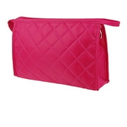 Unique Bargains Grid Pattern Portable Zippered Cosmetic Bag Organizer for Travel Storage Makeup Fuchsia w Mirror