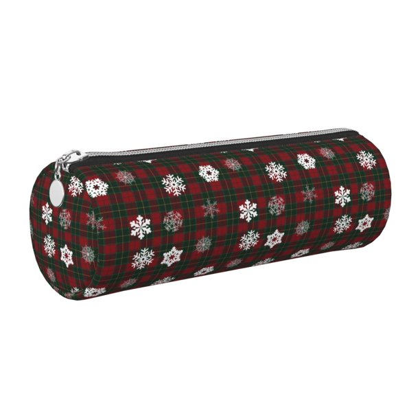 Disketp Plaid Snowflakes Festive Estuche Organizador de Lápices de Cuero, Estuche de Oficina con Cremallera para Bolígrafo y Lápiz