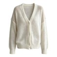 thumbnail image 4 of Women's Solid Color Deep V Neck Open Front Button Down Oversized Short Knit Cardigan Sweater Jacket, Soft Skin-Friendly Warm Cozy 2026 Trendy Outerwear for Fall Winter Casual Lounge Street White, 4 of 4