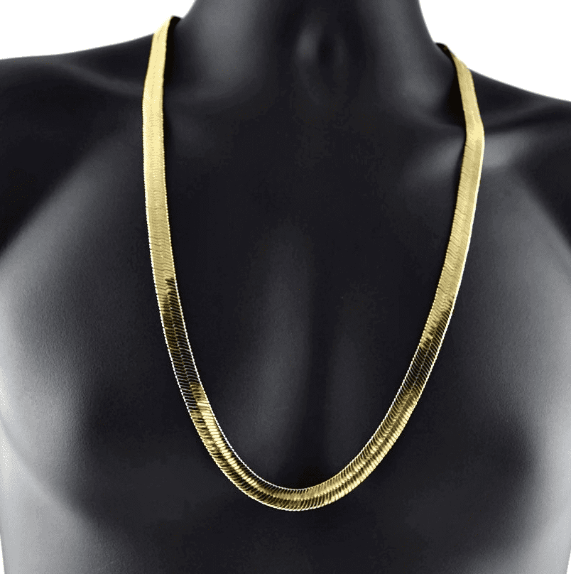 Mens 14k Yellow Gold Plated Herringbone Chain 30 Inch X 9mm Wide Thick Flat Hip Hop Necklace 