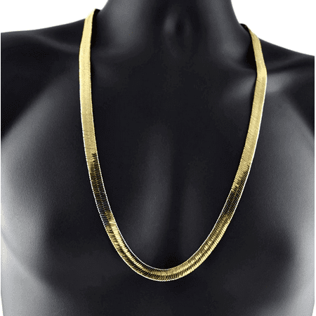 herringbone gold chain necklace flat thick mens 14k inch plated 9mm hop hip wide yellow
