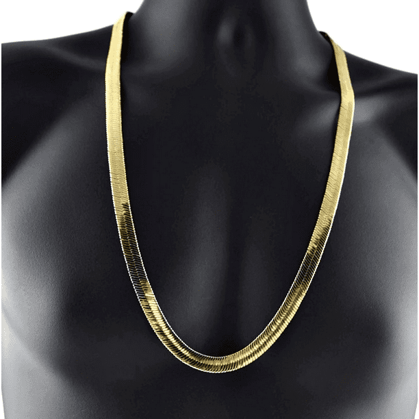 Bling Cartel - Mens 14k Yellow Gold Plated Herringbone Chain 30&quot; Inch x 9MM Wide Thick Flat Hip ...