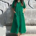 thumbnail image 1 of Staron Robes d'Été pour Femmes en Liquidation à Moins de 10 $ Amples Décontractées en Coton et Lin à Boutons Manches Courtes Robe d'Été Col en V Plage Fête Longue Robe Maxi, 1 of 6