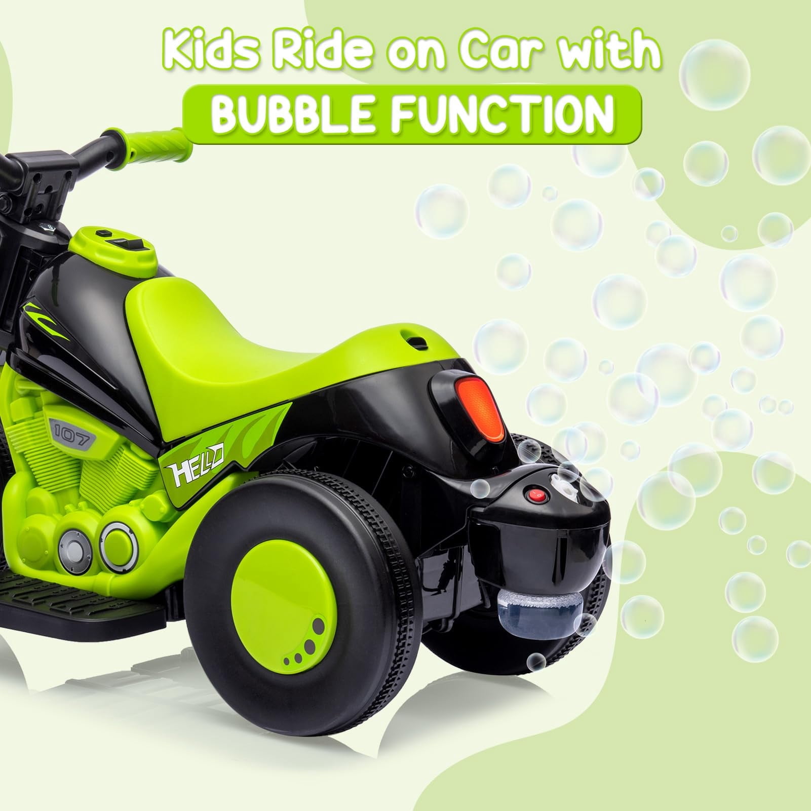 Hetoy 6V Kids Bubble Ride-On Motorcycle – Electric 3-Wheel Toy