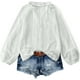 thumbnail image 3 of Ropa para mujer,Blusa de mujer de color liso, con encaje, escote en V, manga larga, poliéster, informal, para uso doméstico y diario, sopatenor, 3 of 9