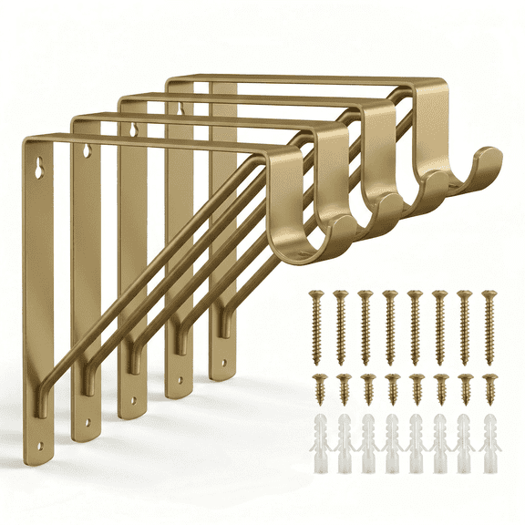 CHICAURA Heavy Duty Gold Metal Shelf and Rod Brackets 4 Pack 11x10.8 Inch