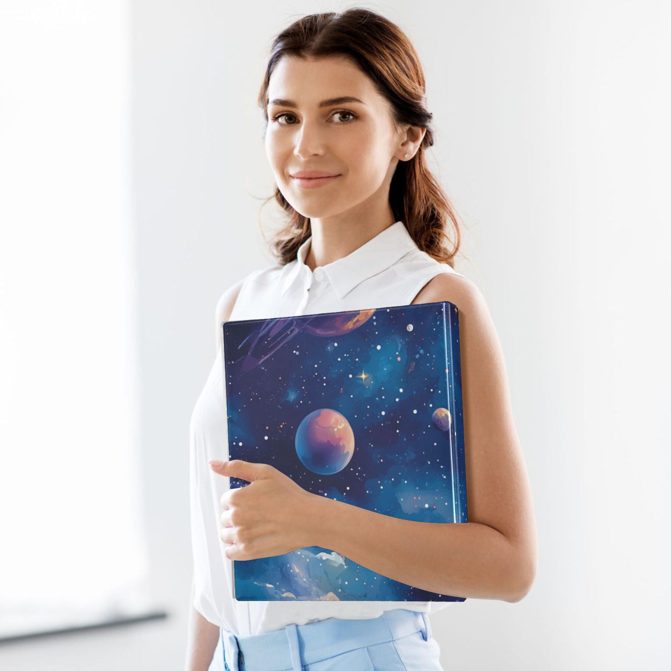 Space Planet 3 Ring Binders 1.5 inch Hardcover File Folders with Interior Pockets A4 Size Organizer for School Office Hospital