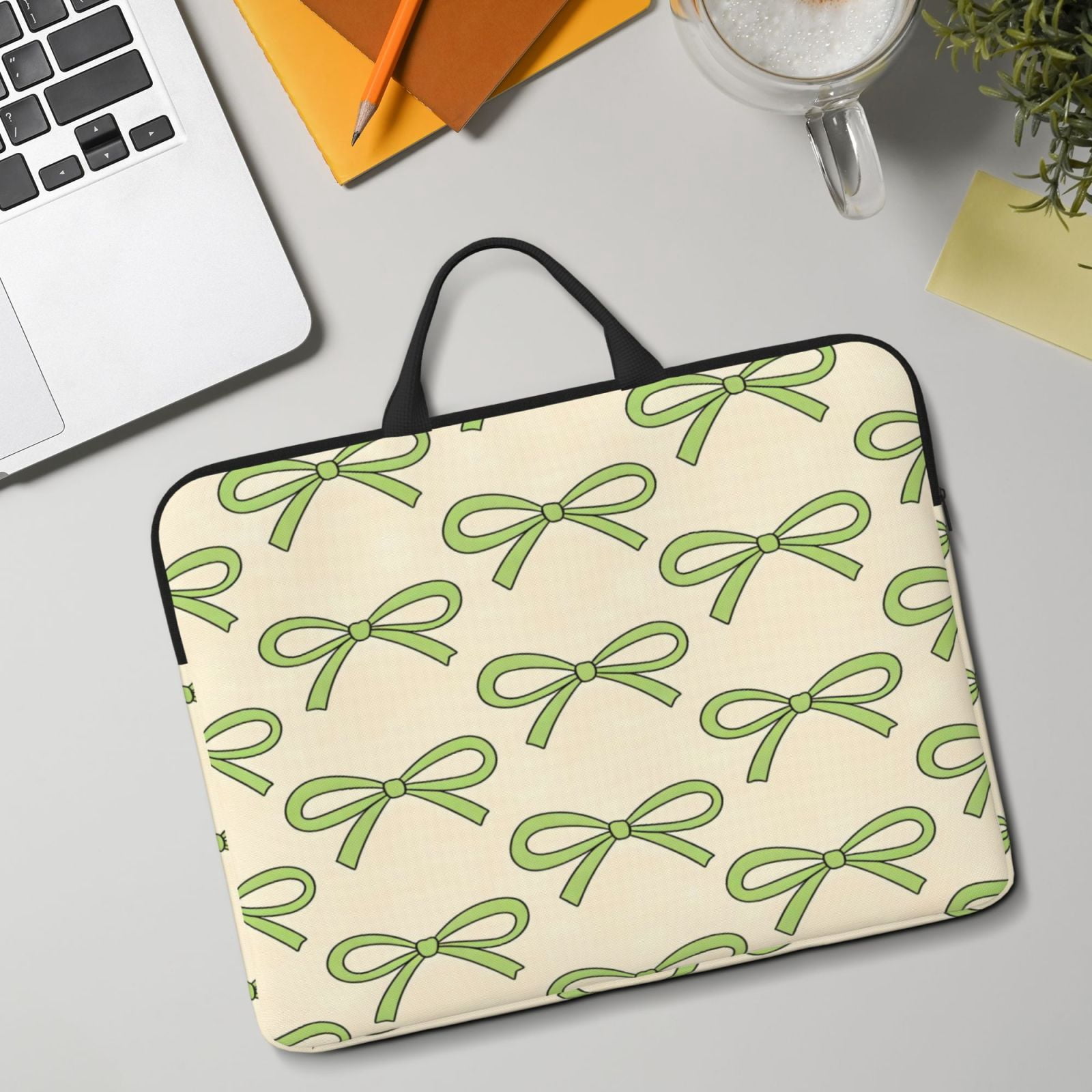 Laptop Sleeve Bag For Women Men 14inch Waterproof Durable Protective Computer Carrying Cover Handle Laptop Case Bag Green Bows