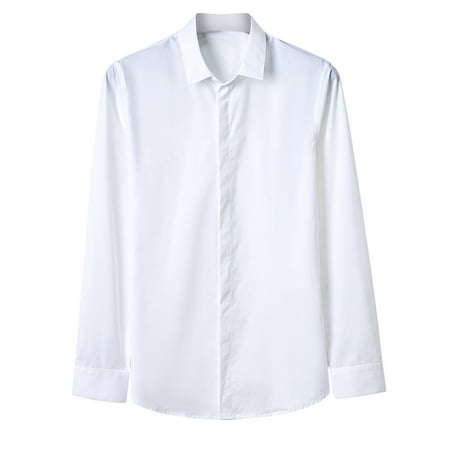 ZCFZJW Men s Business Dress Shirts Wrinkle Free Long Sleeve Regular Fit Dress Shirt Big and Tall Casual Solid Color Button Down Shirts White XL