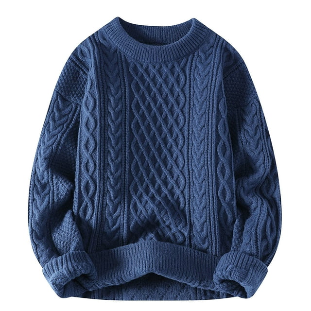 Annhoo Mens Fall Winter Sweaters Long Sleeve Crew Neck Knit Pullover Solid Color Casual Elastic Breathable Outdoor Trendy Tops
