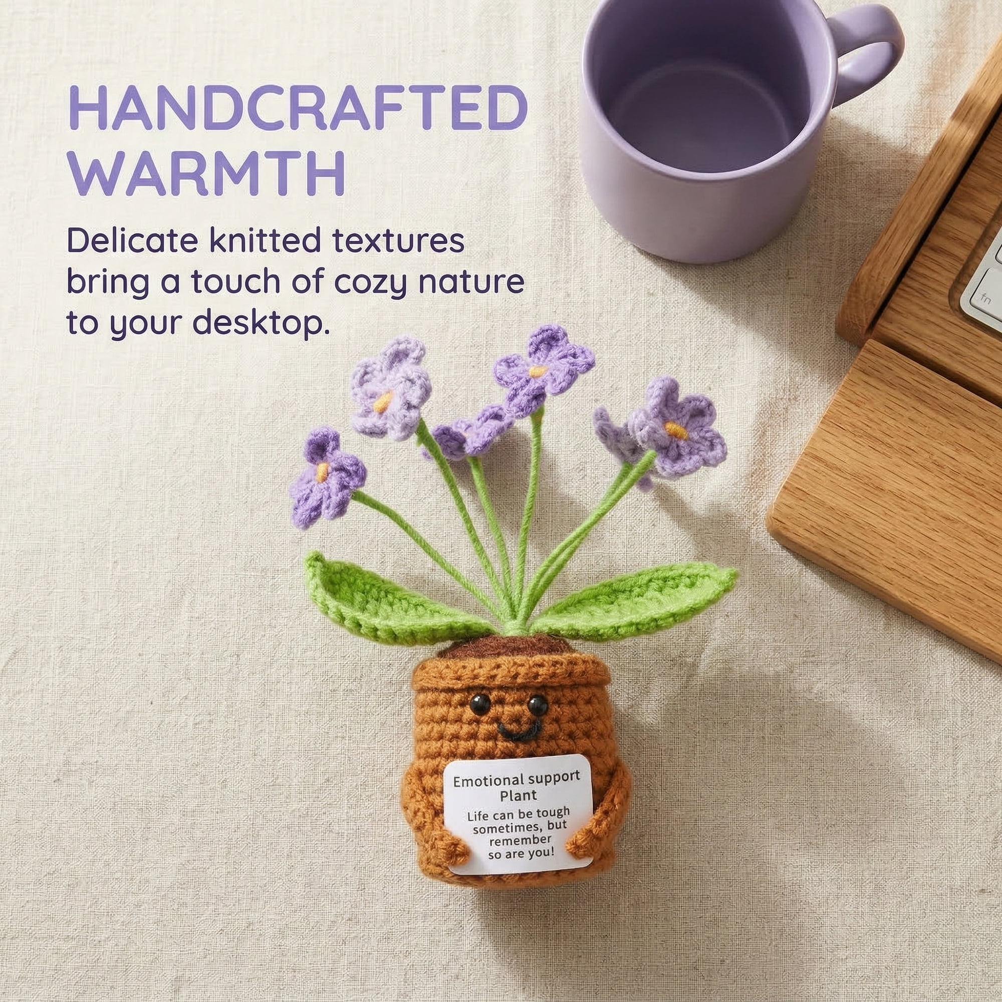 Unique Bargains 2Pcs Handmade Crochet Forget-Me-Not Knitted Plant Purple Yellow 4.3in
