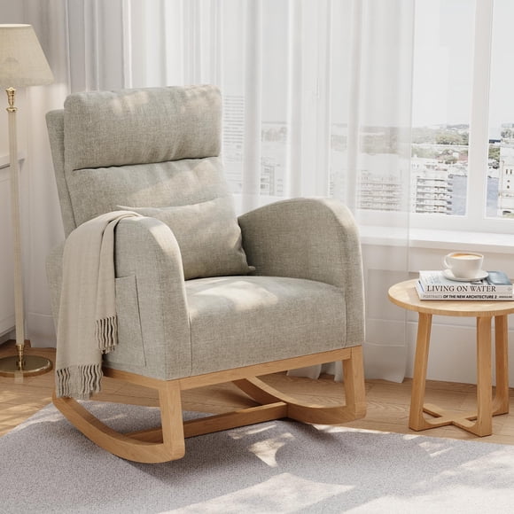 BeesClover Rocking Chair, Nursery Chair with Pillow, Rocking Accent Armchair for Living Room Bedroom Nursing Room
