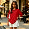 thumbnail image 3 of School Shirts for Girls Polo Shirt with Collared Short Sleeve Uniform Tops Summer Casual Kids Clothes Red,11-12 Years, 3 of 5