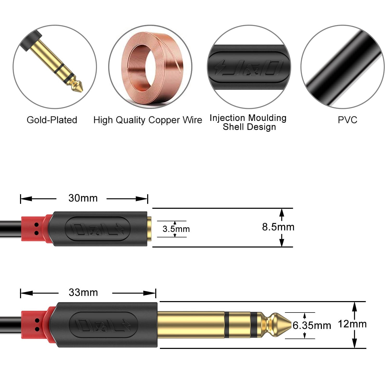 3.5mm to 1/4 Headphone Adapter Cable, Gold Plated Audiowave Series 1/8 inch Female TRS 6.35mm Male Stereo Audio Cable for Mixer Guitar Piano Amplifier Speaker, 3FT