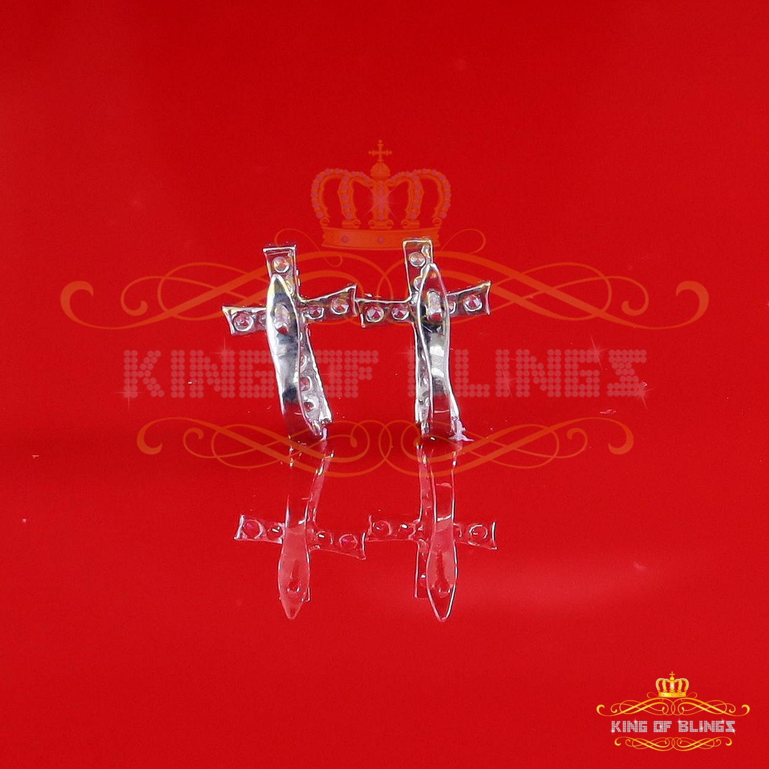 King of Bling's 925 Silver Round Shape White Hip Hop Cross Stud Earrings 22 Moissanite Men/Women