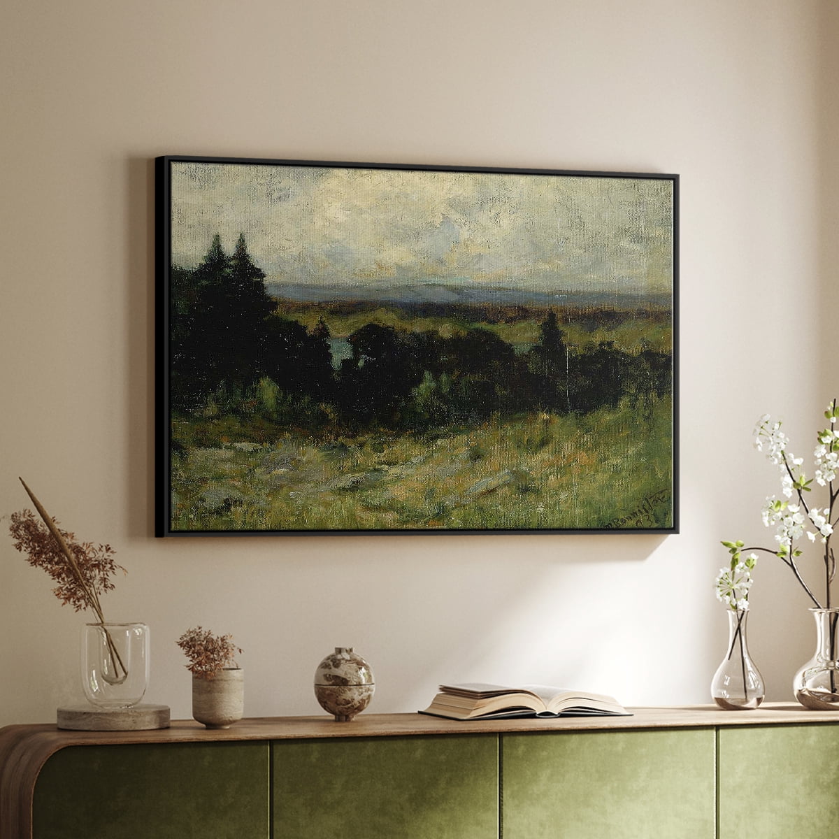 Vintage Landscape-MIII By Wexford Home Framed in Black Wood Gallery Wrapped Canvas 27 in. x 41 in.