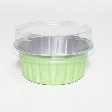 XmhyTop 100 Pack Mini Disposable Cake Pans, Aluminum Foil Circular Baking Cups, 3.3x3.3 Small Baking Cake Tins Cup Cake Containers with Lids for Individual Cakes ,Green