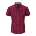 thumbnail image 5 of oelaio Mens Cotton Plaid Shirt Short Sleeve Business Casual Button Down Shirts Regular Fit Untucked Dress Shirt Red XL, 5 of 6