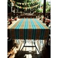 thumbnail image 3 of Mexican Textile – Green Woven Table Runner, Tablecloth, or Backdrop with Fringe, 3 of 4