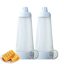 VEGCOO 2-Pack Batter Dispenser Bottles - 1000ml (34oz) Pancake Batter Mixer with Measurement Marks, Non-Slip Base & 316 Stainless Steel Whisk Ball, Easy Squeeze Baking Tools for Waffles, Cupcakes