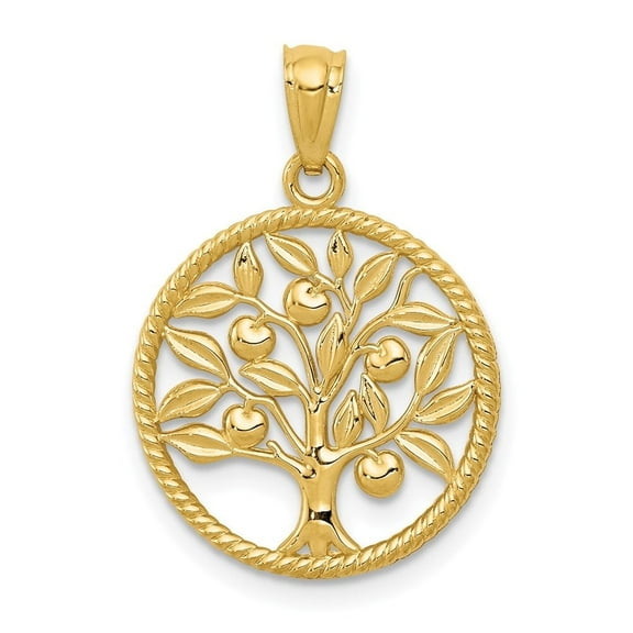 Auriga Fine Jewelry 14K Yellow Gold Polished Tree Of Life in Round Pendant for Women (L - 0.91inch, W - 0.65inch)
