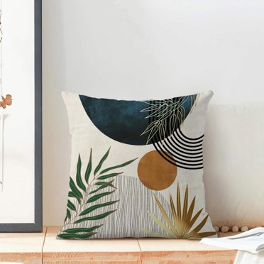 Boho Pillow Covers Set Of 2 - 12x20 Navy Blue Green Gold Abstract Design Linen Covers