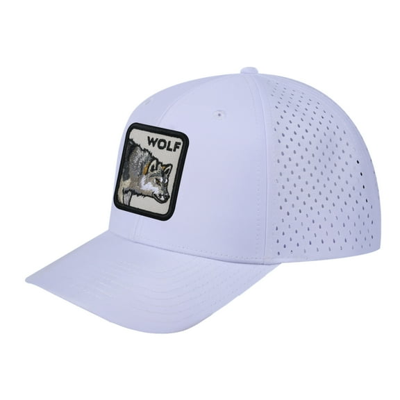 Unisex Embroidered The Wolf, 6-Panel Microfiber Laser hole Trucker Hat, White/White, Adjustable Fit
