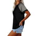 thumbnail image 1 of T-Shirt Femme à Blocs de Couleur Manches Courtes Col Rond Blouse Décontractée, Noir, TTG, 1 of 6