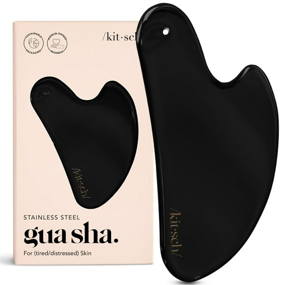 Herramientas faciales Gua Sha Kitsch, acero inoxidable mate, negro