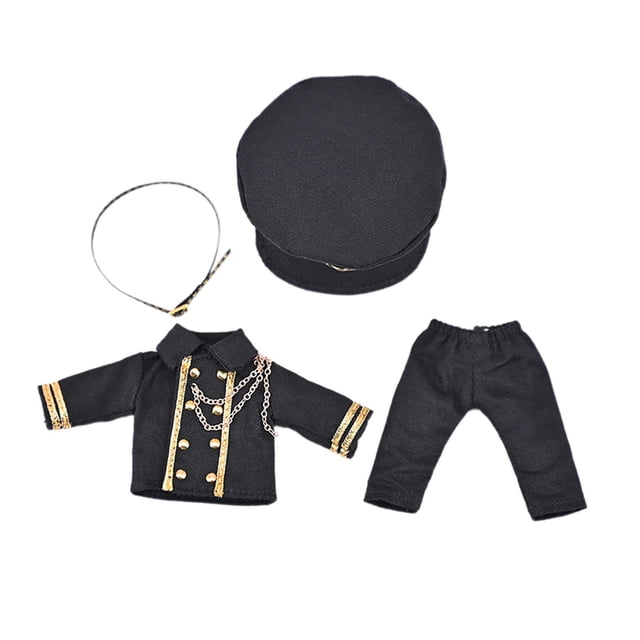 Muñeca con traje uniforme para muñeca Perfecl accesorios de uniforme hechos a mano suave y elegante Negro