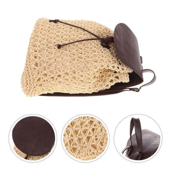 BRIGHTFUFU Backpack Bag Woven Shoulder Bag Beige 1Set