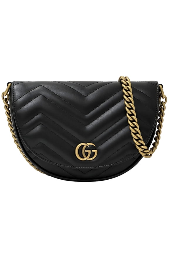 Pre-Owned Gucci GUCCI Women's Handbag, GG Marmont, Leather, Chain Shoulder Bag, Black, 746431,...