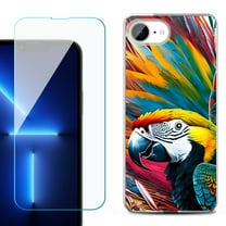 For For iPhone 16e Phone Case Cover, Shockproof Case with Tempered Glass Screen Protector, by OneToughShield - Macaw