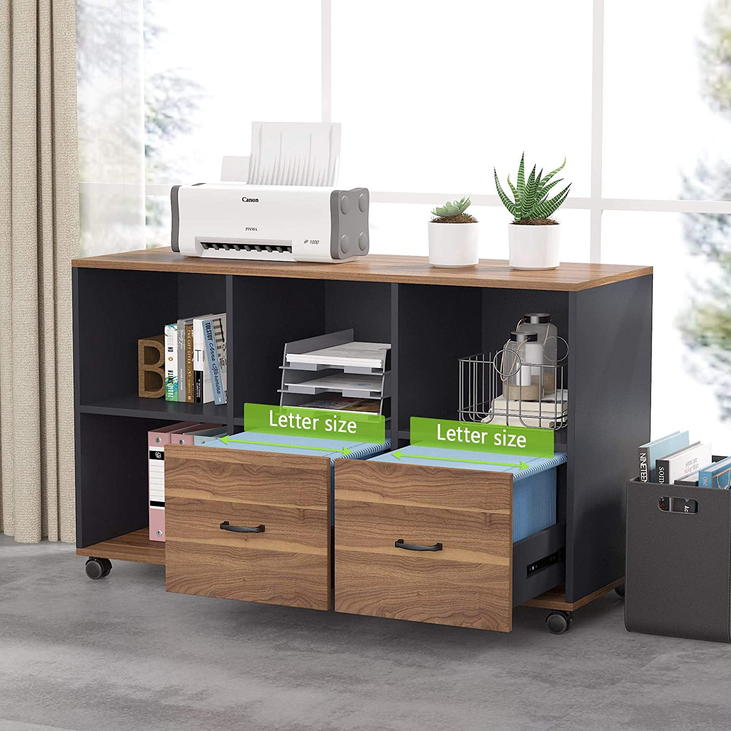 Tribesigns L-Shaped Computer Desk, 55 inches Executive Desk with File Cabinet, Gaming Desk Business Furniture with Drawers and Storage Shelves, Home Office Table