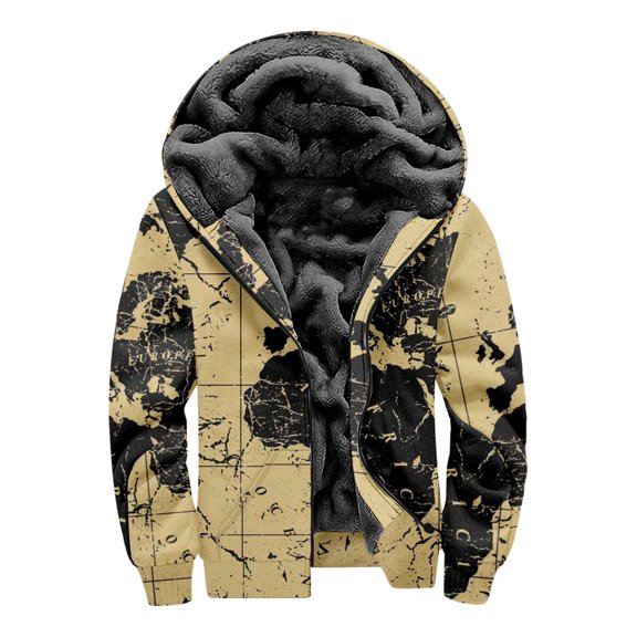 Herrnalise Men Fashion Long Sleeve Casual Printed Zipper Jacket Hooded Thick Coat Black