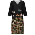 thumbnail image 4 of Vestidos de manga 3/4 para mujer Vestido de tirantes con estampado de flores a la moda Vestido con cuello en V hasta la rodilla Pompotops  hdfakjf6072, 4 of 5
