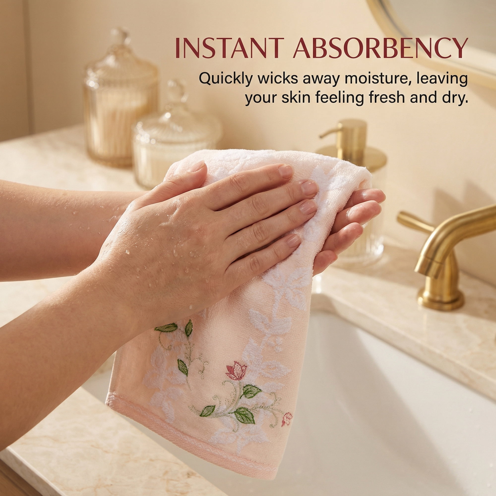 Unique Bargains Cotton Jacquard Hand Towels with Floral Embroidery Orange 2pcs 27" x 13"