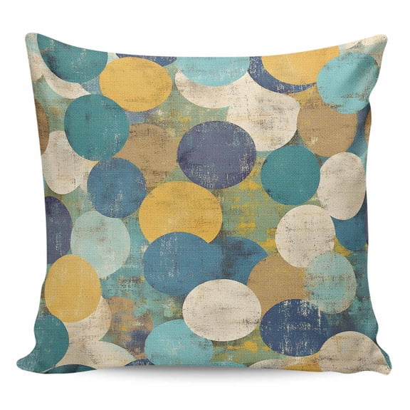 Throw Pillow Covers 26x26 Inch, Teal Yellow Circle Decorative Pillow Cases for Couch Sofa Bed, Geometric Abstract Art Cotton Linen Square Home Decor Pillowcases with Hidden Zipper
