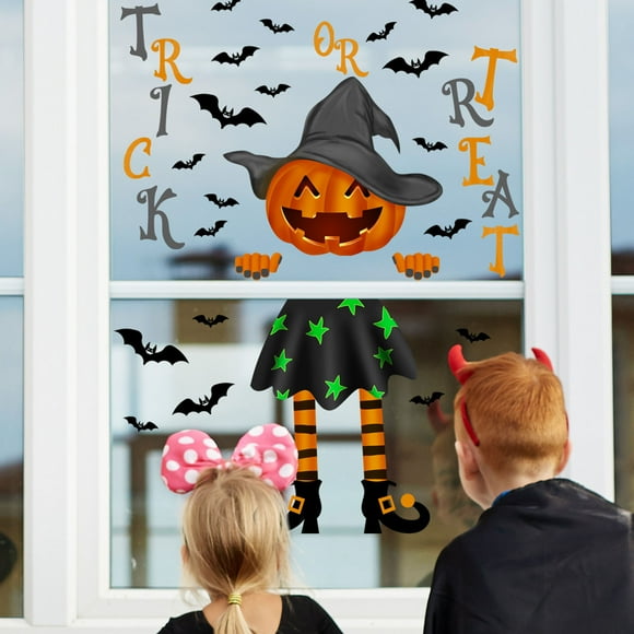 TIMIFIS Pumpkin Decor Halloween Decoration Wall Stickers Halloween Cushaw Bats Character Doll Stickers Bat Decor - Fall