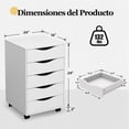 thumbnail image 2 of Archivador, Mueble de Oficina, Soporte para Impresora con Cinco Cajones, 40 × 66 × 60 cm (Blanco), 2 of 7
