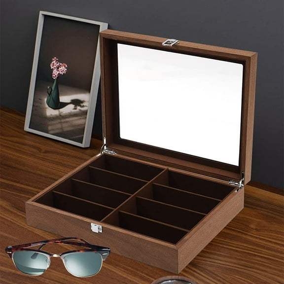Durable Sunglasses Box with Transparent Top Solid Wooden Storage Box with Microfiber Interior Distinguish Sunglasses in an Orderly Manner