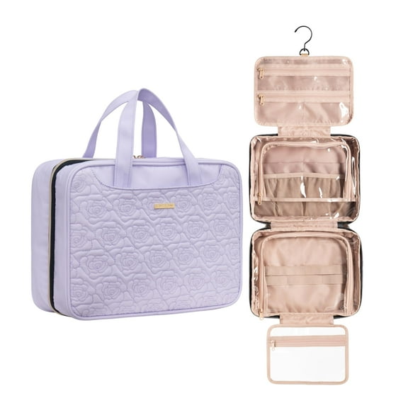 EVERFUN Large Size Travel Makeup Bag for Women Hanging Toiletry Bag Cosmetic Organizer Kit, Purple