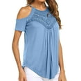 thumbnail image 2 of gakvbuo Cold Shoulder Shirts For Women Summer Tops Dressy Casual Lace Scoop Neck Short Sleeve Flowy Tunics Blouses, 2 of 6