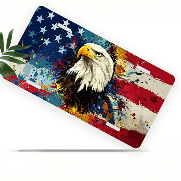 License Plate, Patriotic Eagle Splash Decorative Front,Personalized Stainless Steel License Plate Cover For Men Women,12.2" X 6.2"
