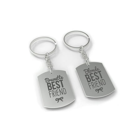 Brunette And Blonde Best Friend Key Chain Set - BFF Key Ring For (Blonde And Brunette Best Friends)