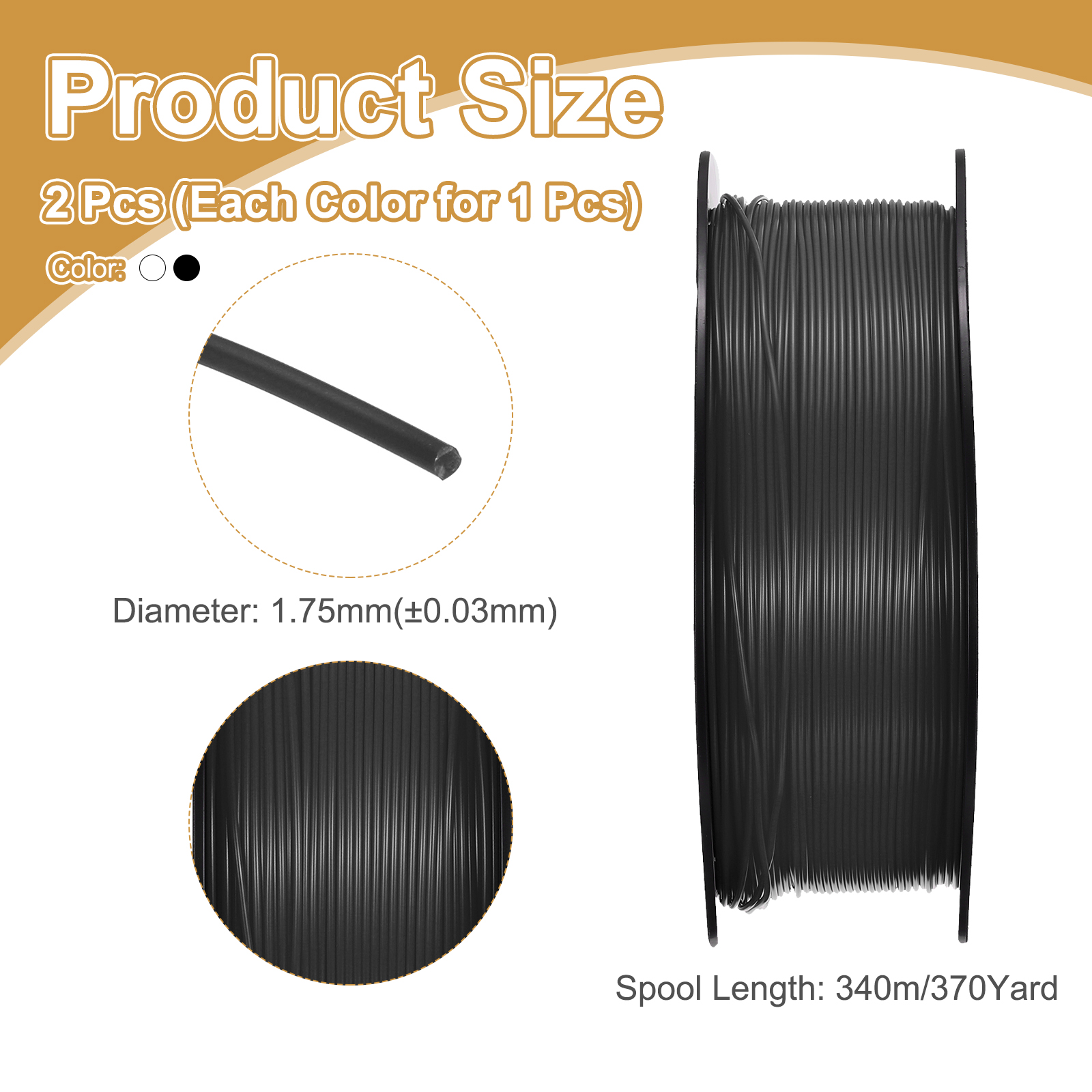 3D Printer Filament High Precision Superior Toughness Glossy Filament Metal Silver for Printers Black,White